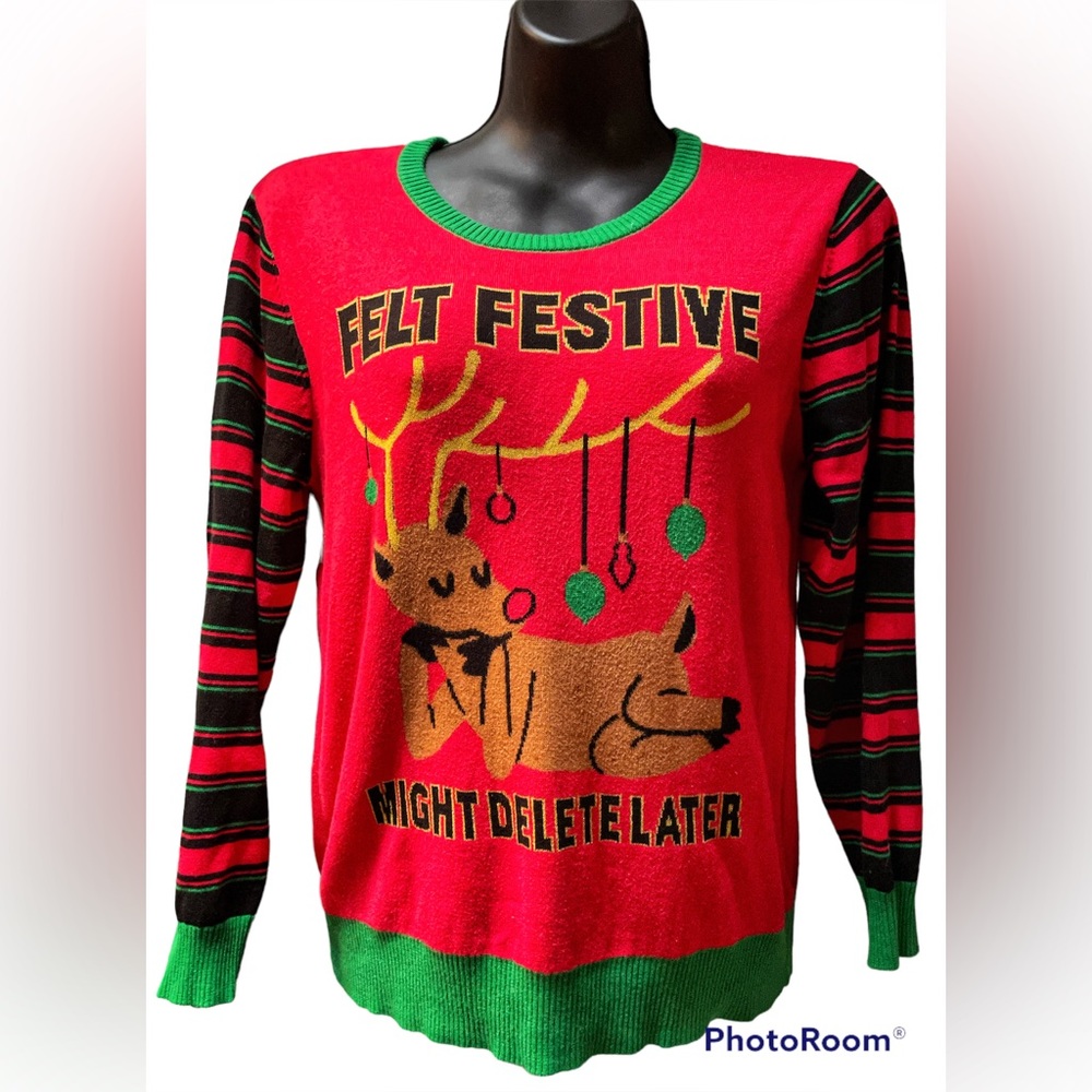 Christmas Sweater Red Green with Feeling Festive might delete later Reindeer